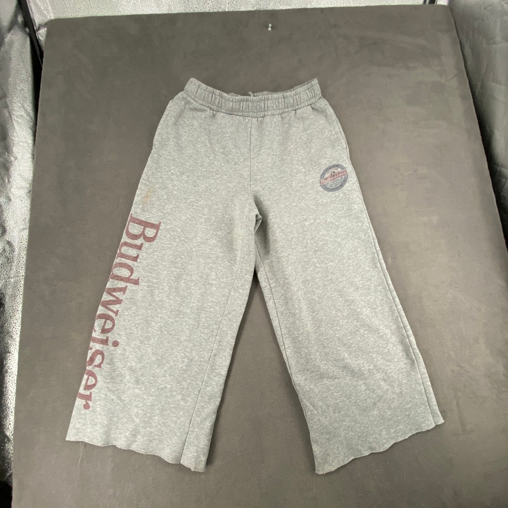 Vintage 90s Budweiser Gray Wide Leg Sweatpants Raw Hem Graphic Logo Small